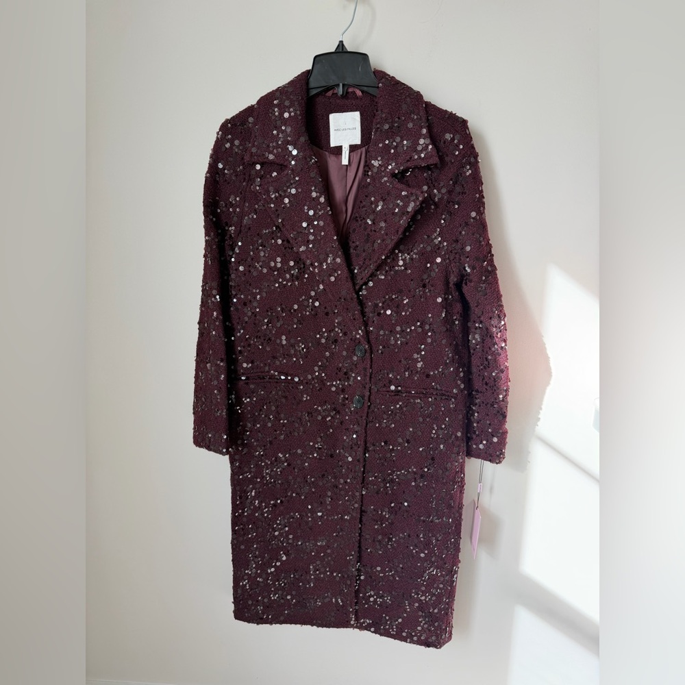 Avec les filles dark purple Sequins wool blend trench Coat